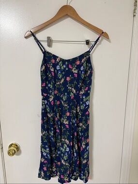 Old Navy Navy Floral Mini Dress with Pink & Green Accents